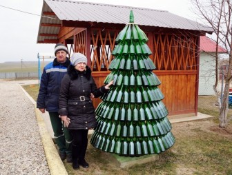 Нарядная елка круглый год. Супруги Липские из агрогородка Елка Зельвенского района соорудили елку из… бутылок от шампанского