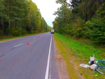 Под Мостами грузовик зацепил зеркалом велосипедиста: мужчину выбросило с дороги