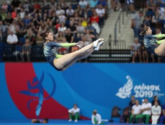 Анна Гончарова и Мария Махаринская выиграли золото в синхронных прыжках на батуте II Европейских игр