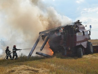 В Новогрудском районе загорелся зерноуборочный комбайн