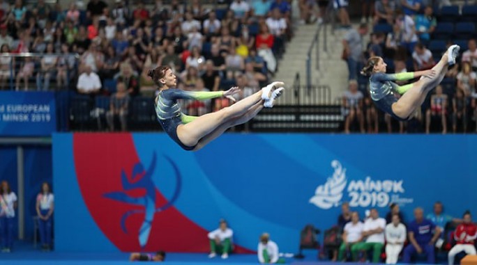 Анна Гончарова и Мария Махаринская выиграли золото в синхронных прыжках на батуте II Европейских игр